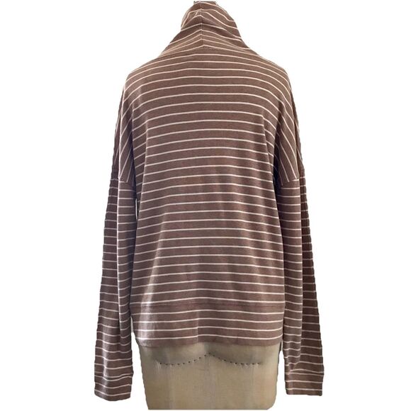 Haven Well Within Mocha Brown Striped Cotton Funnel Neck Long Sleeve Top - XS - Picture 5 of 9